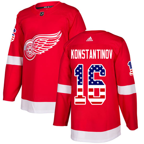 Adidas Red Wings #16 Vladimir Konstantinov Red Home Authentic USA Flag Stitched NHL Jersey - Click Image to Close